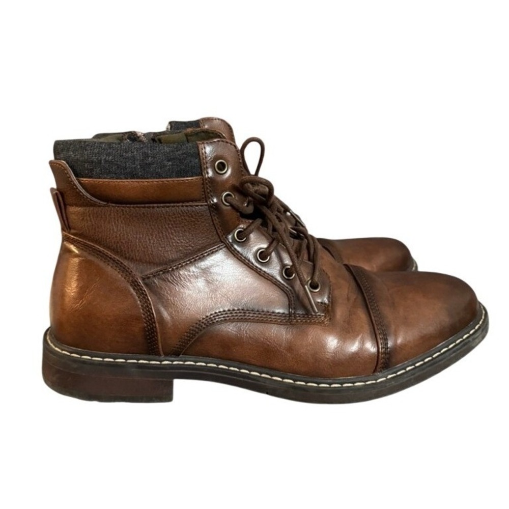 Ashford Hayes Mens Brown Cap Toe Combat Boots Side Zip Size 11M